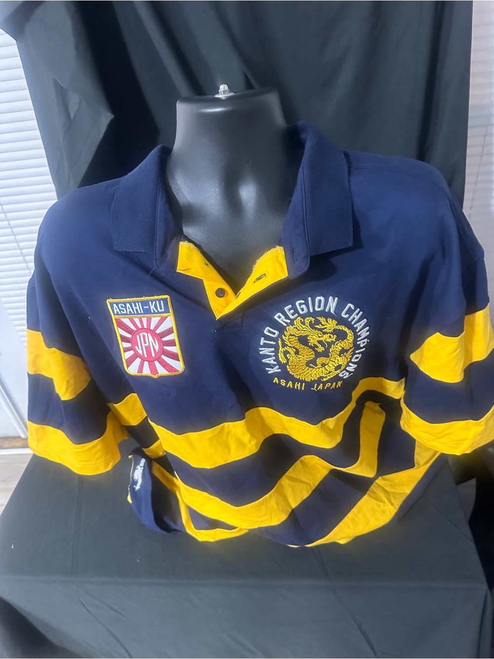 Men's Navy & Yellow Striped Rugby Shirt-iro ochi-size 3XL-#628